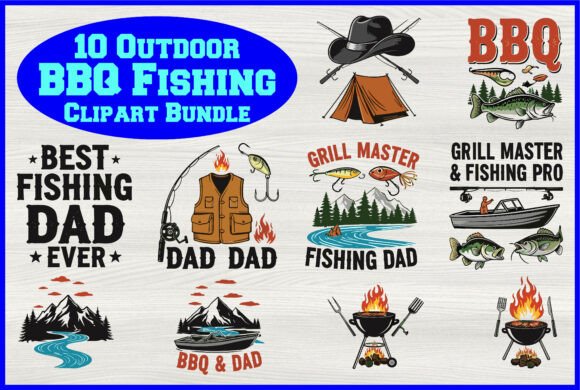 Download 10 Outdoor BBQ Fishing Clipart Bundle - Fishing Collection