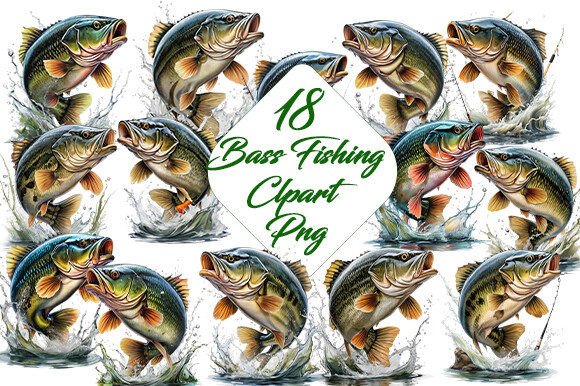 Download Bass Fishing Clipart PNG Bundle. - Fishing Collection