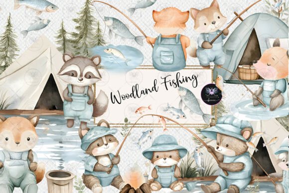 Download Woodland Fishing Baby Clipart - Fishing Collection