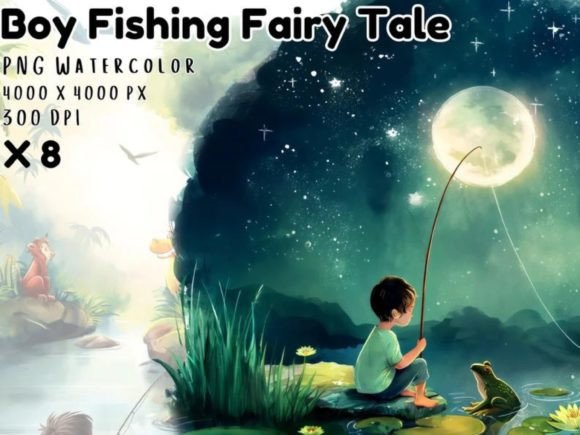 Download Watercolor Boy Fishing Clipart Image - Fishing Collection