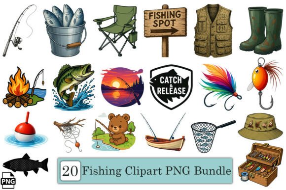 Download Cute Fishing Clipart PNG Bundle - Fishing Collection