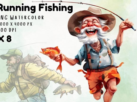 Download Watercolor Funny Fishing Clipart - Fishing Collection