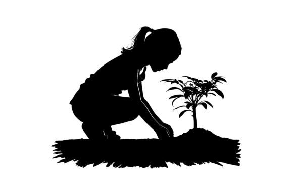 Download Girl Planting a Tree Vector Silhouette - Vector silhouette Collection